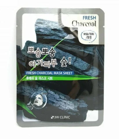 3W CLINIC МАСКА ТКАНЕВАЯ ДЛЯ ЛИЦА С ДРЕВЕСНЫМ УГЛЕМ FRESH CHARCOAL MASK SHEET, 23 ML