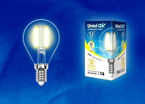 Uniel Лампа LED-G45-7,5W/WW/E14/CL Air (теплый свет)