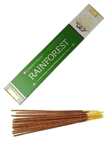 RAINFOREST Premium Hand Rolled Masala Incense Sticks, Garden Fresh (ТРОПИЧЕСКИЙ ЛЕС премиальные масала благовония ручного изготовления, Гарден Фреш), уп. 15 г.