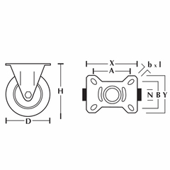 Большегрузная неповоротная колесная опора PRF 160 (160 мм), литая резина с протектором
