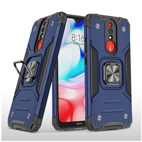 Противоударный чехол для Xiaomi Redmi 8 / 8А синий с пластиной для магнитного автодержателя и кольцом подставкой