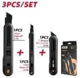 Набор технических ножей "Home Series Black" Deli HT4003 (ножи 9мм+18мм+Т-образный), эксклюзивный дизайн, корпус из высококачественного софттач пластика
