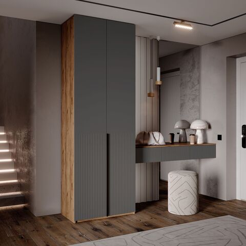 Шкаф Марвэл 2-х ств. (800) с доп.ящиками (Браш Графит, Дуб Крафт)