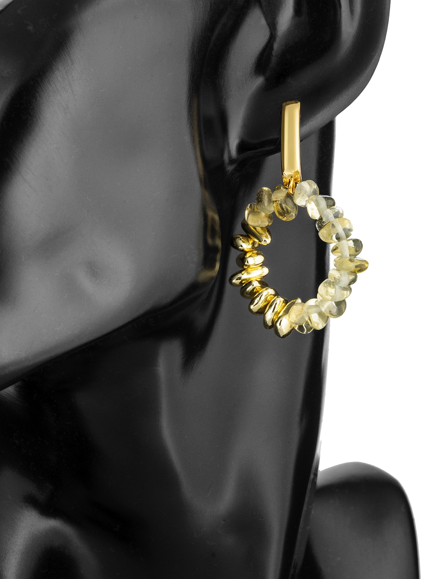 Дизайнерские круглые серьги с цитрином и гематитом