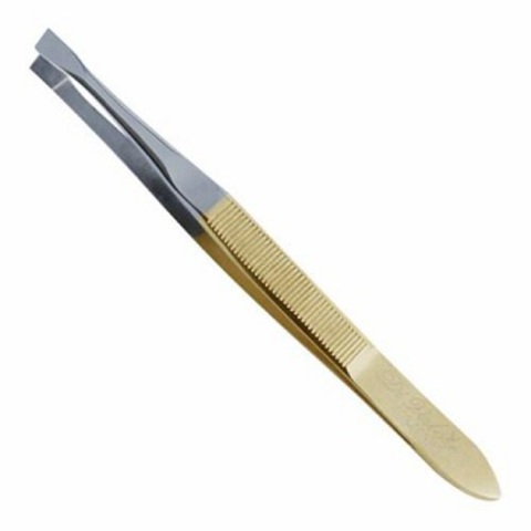 Пинцет косметологический для бровей длина 8 см, со скошенными кончиками Золотой 103-011 Di Valore