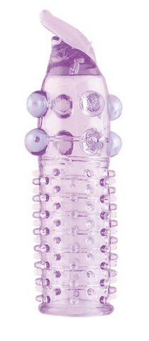 Гелевая фиолетовая насадка с шариками, шипами и усиком - 11 см. - Toyfa Basic Basic 818027-4