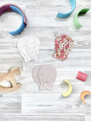 Рукавички-антицарапки Mjölk Bloom/Hello Mommy/White Sand, сет из 3х пар