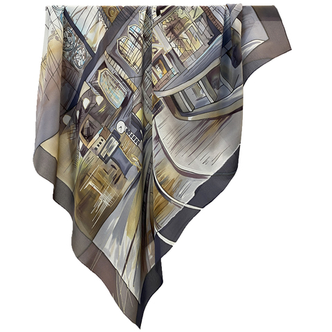 Шелковый платок ручной росписи Вокзал