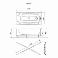 ВАННА АКРИЛОВАЯ TRITON ТИРА 150х70 с ножками