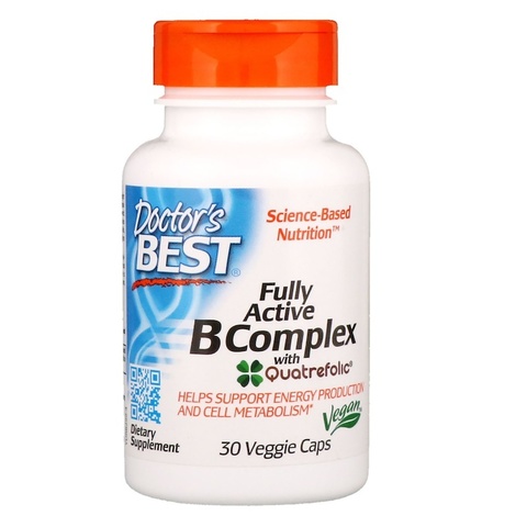 Doctor's Best, Комплекс ативных витаминов B с Quatrefolic, 30 растительных капсул