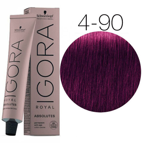 Schwarzkopf Igora Absolutes 4-90 (Средний коричневый фиолетовый натуральный) - Стойкая крем-краска для окрашивания зрелых волос