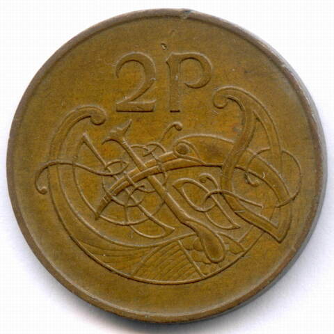 2 пенса 1975 год. Ирландия. Бронза, диаметр 25,9 мм. VF-XF