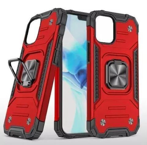Противоударный чехол для Xiaomi Redmi 12 красный с пластиной для магнитного автодержателя и кольцом подставкой
