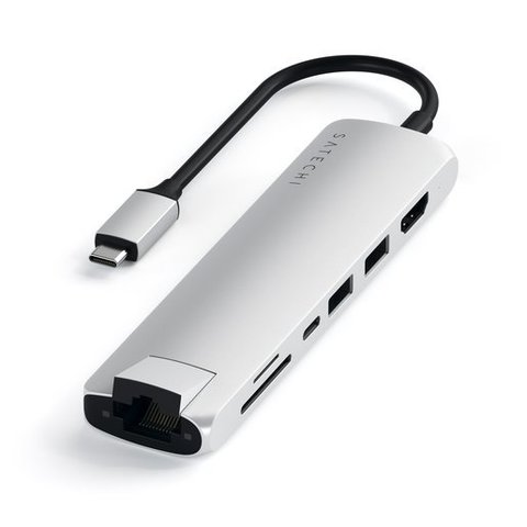 Адаптер Satechi USB-C Slim Multiport with Ethernet Adapter серебряный