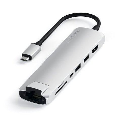 Адаптер Satechi USB-C Slim Multiport Ethernet Adapter серебряный