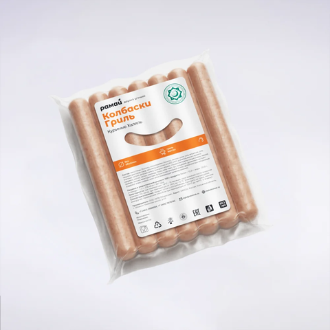 Колбаски Гриль Куриные Халяль Рамай 80 г 7 шт в в/у 560 г (вл.10)