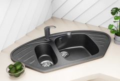 ULGRAN U-105  Угловая двухсекционная мойка с отверстием под смеситель