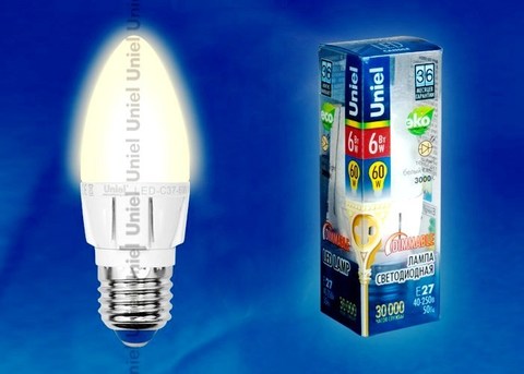 Uniel Лампа LED-C37-6W/WW/E27/FR Palazzo (свеча теплый свет)