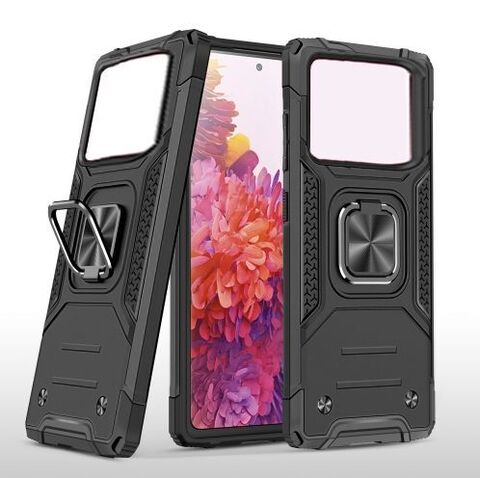 Противоударный чехол для Xiaomi Poco X4 Pro черный с пластиной для магнитного автодержателя и кольцом подставкой