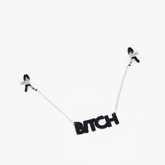 Зажимы на соски с кожаной подвеской Bitch - 