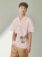 Рубашка с вышивкой для мальчика Next AB7-088, Белый