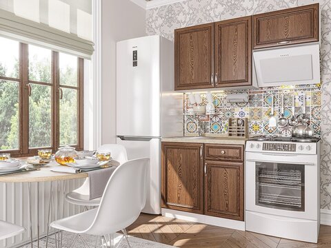 Прямая модульная кухня Шале-04 Brown Dreamline - Белый 2140*1500*600