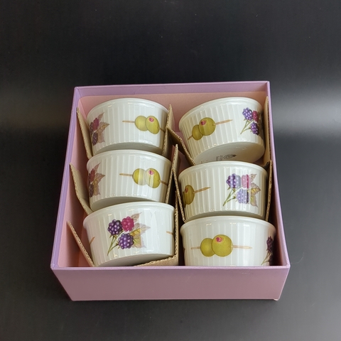 Набор из 6 жаропрочных рамекинов (формочек для духовки), Англия, Royal Worcester, рифлёные стенки, рисунок, винтаж времен СССР