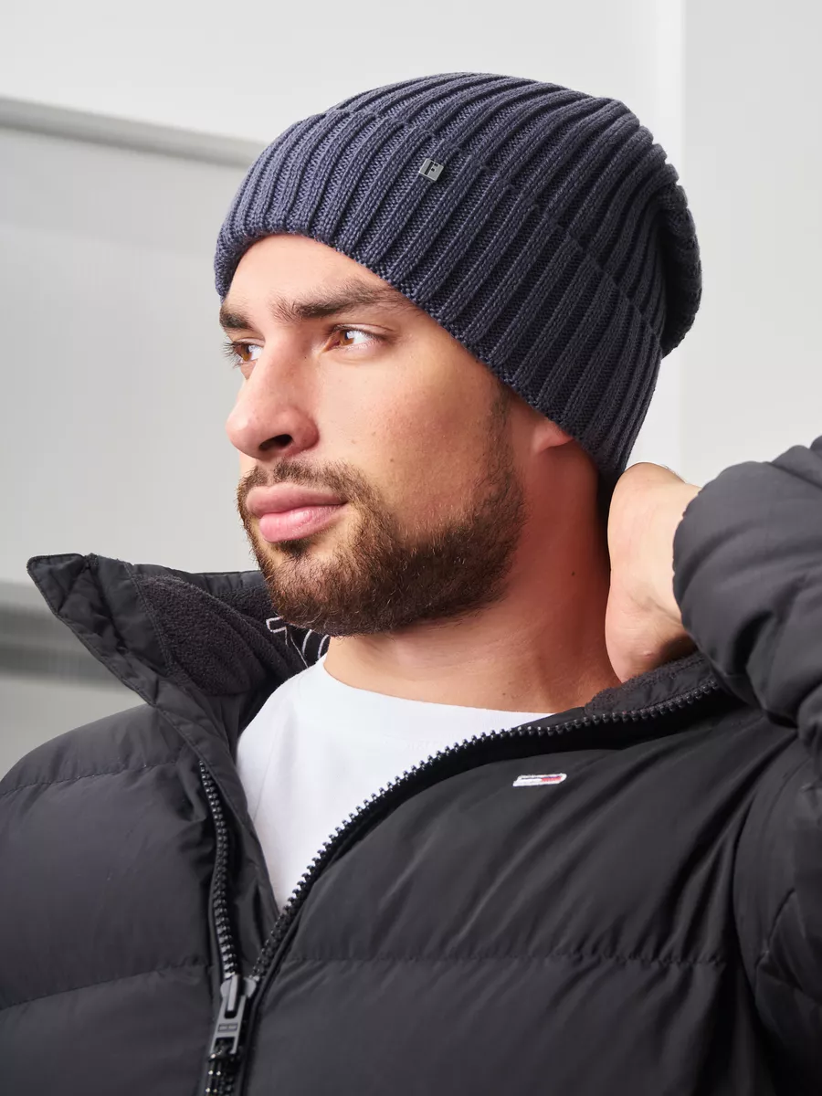 Шапка зимняя на флисе вязаная бини