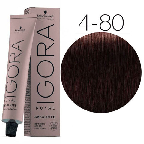 Schwarzkopf Igora Absolutes 4-80 (Средний коричневый красный натуральный) - Стойкая крем-краска для окрашивания зрелых волос