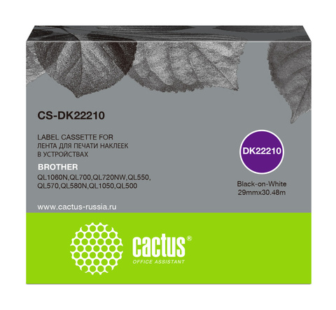 Картридж ленточный Cactus CS-DK22210 черный для Brother P-touch QL-500, QL-550, QL-700, QL-800