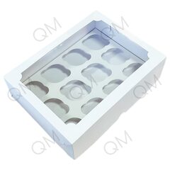 Коробка под капкейки с окошком 350*250*100 мм (12) (белая) целлюлозный картон с односторонним мелованным покрытием, эконом, 50шт