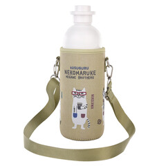 Бутылка для напитков с термочехлом и ремешком на плечо, 600мл, "NEKOMARUKE", зеленая, 24-7163-1, "KUSUGURU"