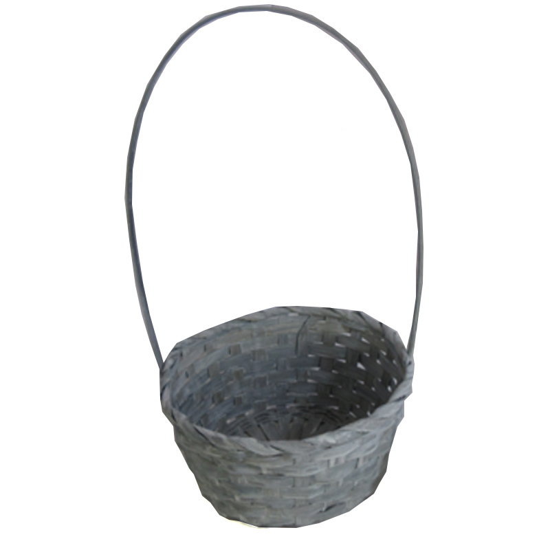 Корзина плетеная с ручкой (бамбук), Серая, D=20 см, H=9*34 см, 1 шт.