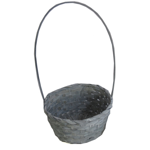 Корзина плетеная с ручкой (бамбук), Серая, D=20 см, H=9*34 см, 1 шт.