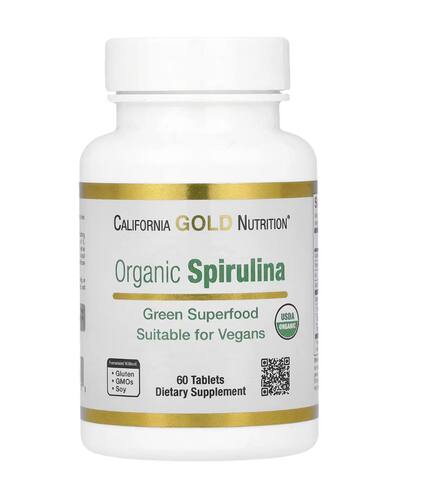 California Gold Nutrition, органическая спирулина, 500 мг, 60 таблеток