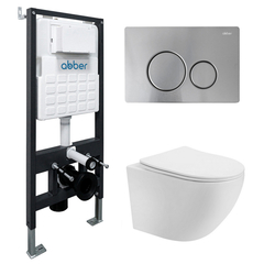 Abber Bequem AC1100T-AC0105-AC0121MCH Комплект подвесной унитаз белый с инсталляцией AC0105 и кнопкой AC0121MCH матовый хром фото