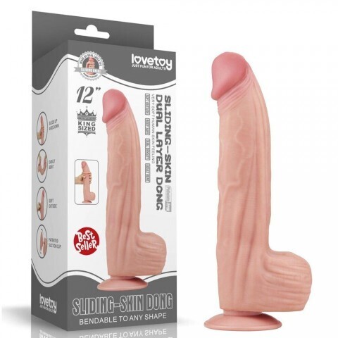 Фаллоимитатор с мошонкой Sliding Skin с двойным покрытием (31 см)
