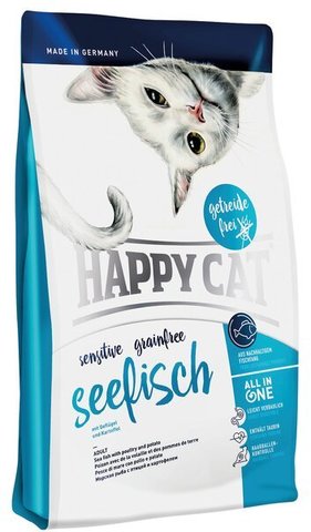 купить Happy Cat Sensitive Grainfree Seefisch сухой корм для взрослых кошек с морской рыбой, птицей, картофелем, и инжиром