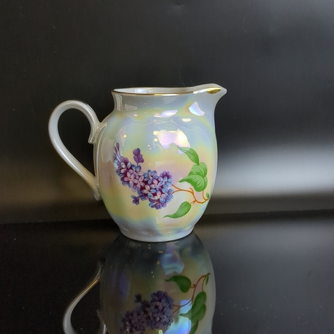 Молочник фарфоровый Дулево ФЗ из сервиза "Сирень", перламутр, позолота, винтажный