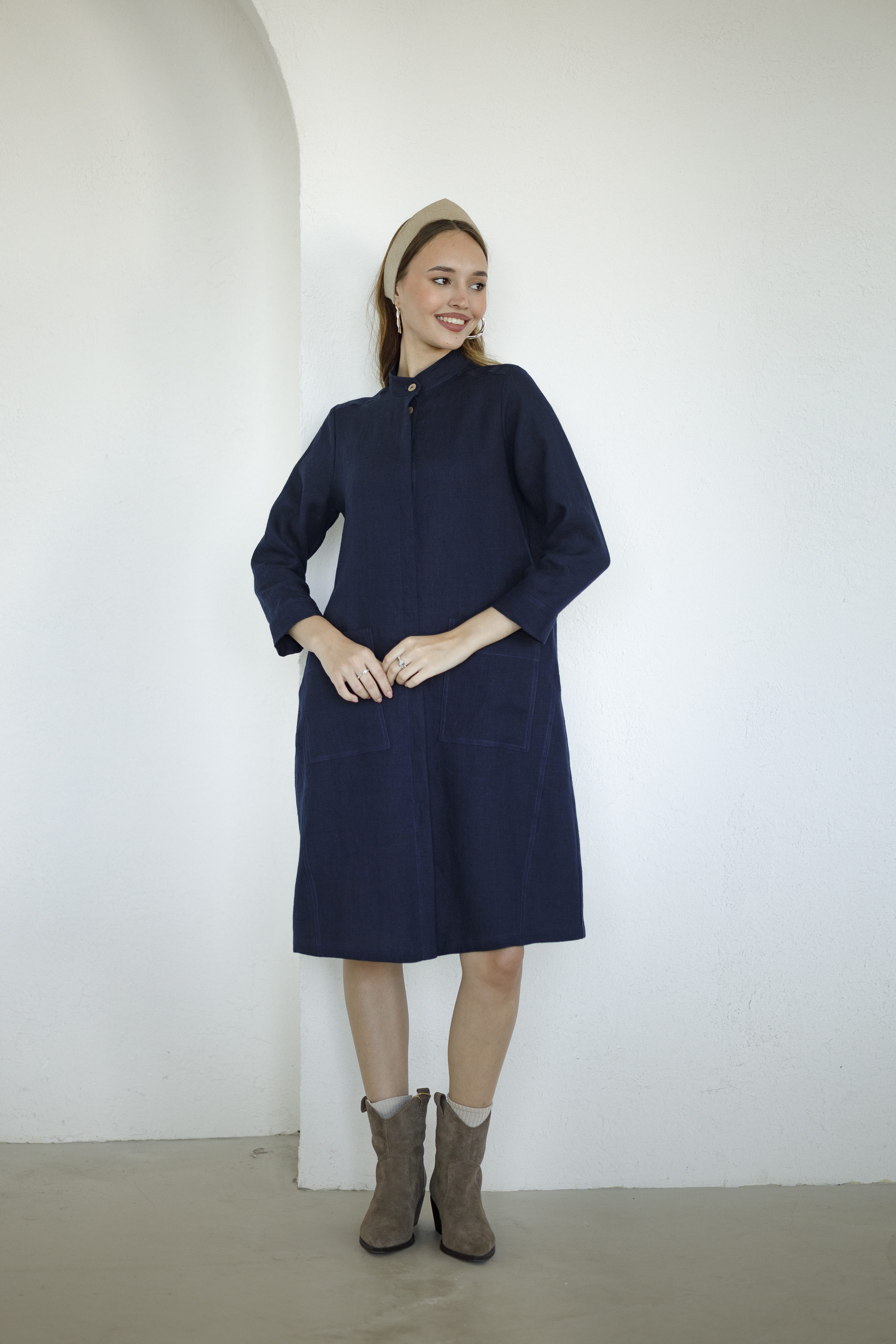 Платье миди льняное Бегония