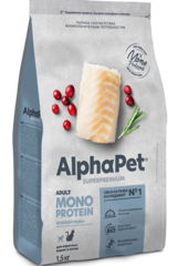 ALPHAPET сухой корм для взрослых кошек (белая рыба) 1,5 кг