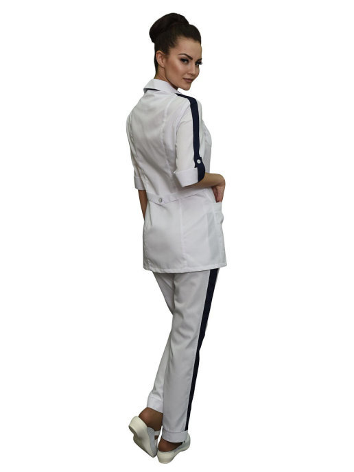 Белый костюм медицинский Бл-338+Б-115а с отделкой