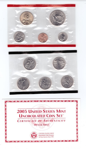 Годовой набор США в родной запайке 2003 год двор D + 5 монет Штаты