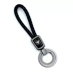 Брелок для ключей кожаный с эмблемой Foton (кожзам, косичка, двойное кольцо, черный цвет)