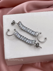 Серьги каффы серебристые с камнями