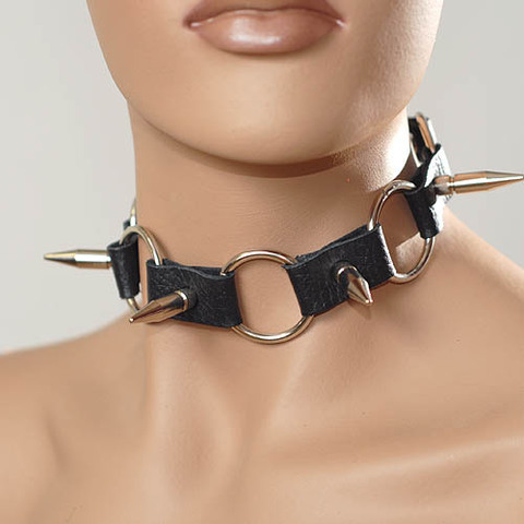 Чёрный кожаный ошейник с длинными шипами - Sitabella BDSM accessories 3109-1