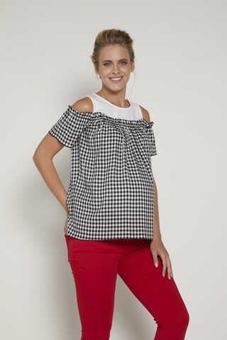 Блузка для беременных 16711 белый/черный/клетка
