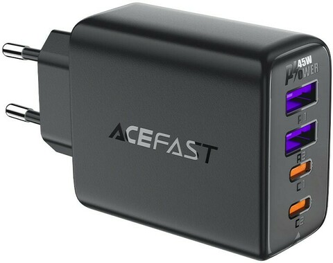 Зарядное устройство ACEFAST A61 PD45W GaN 2*USB-C+2*USB-A charger RUS, Black