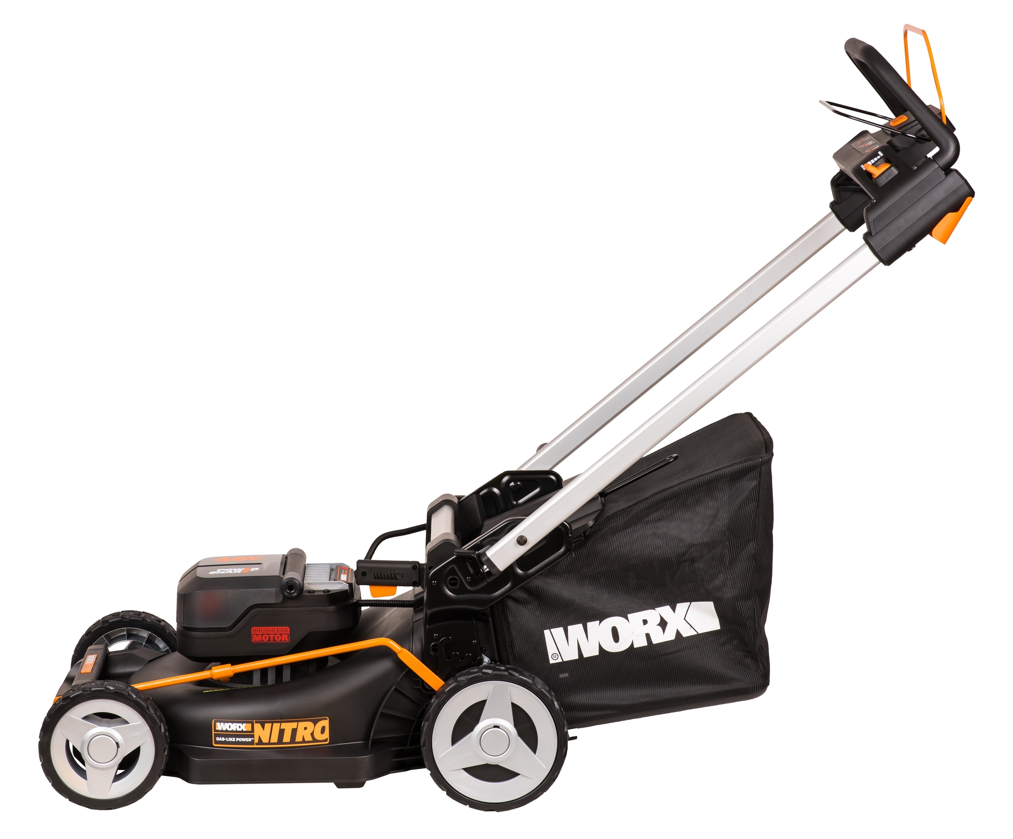 Газонокосилка аккумуляторная самоходная WORX 46 см NITRO WG749E, бесщеточная, 40В, 4Ач х2, ЗУ 2А х2,