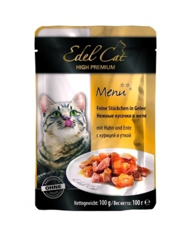 Edel Cat пауч для кошек нежные кусочки в желе (курица, утка) 100г